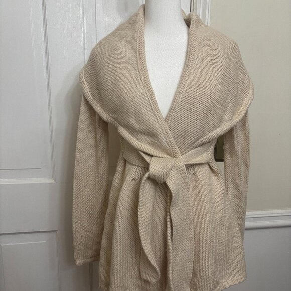 Anthropologie Rosie Neira S Cream Knit Wrap Cardigan Biege Tie - Picture 1 of 4